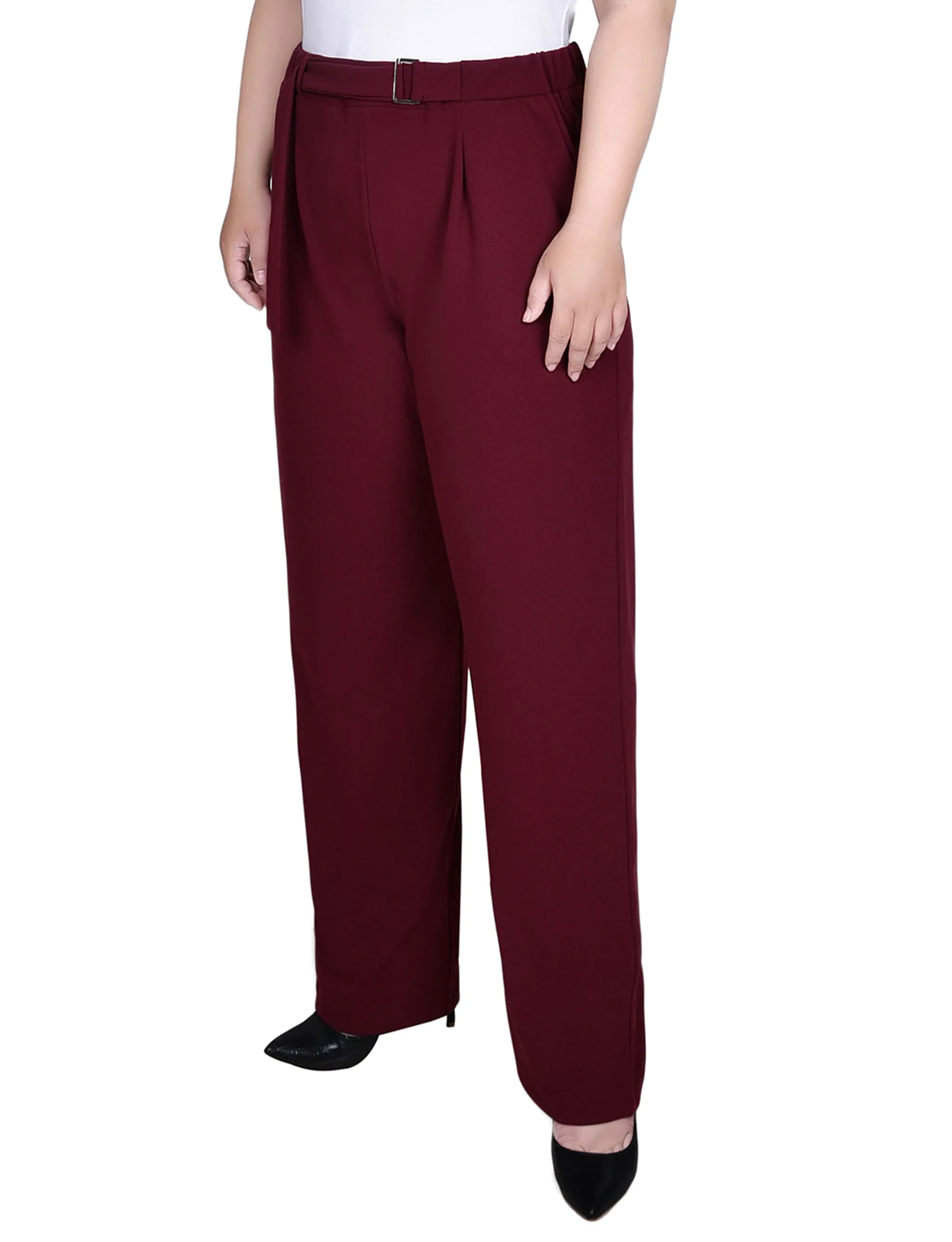 Plus Size Belted Scuba Crepe Pants