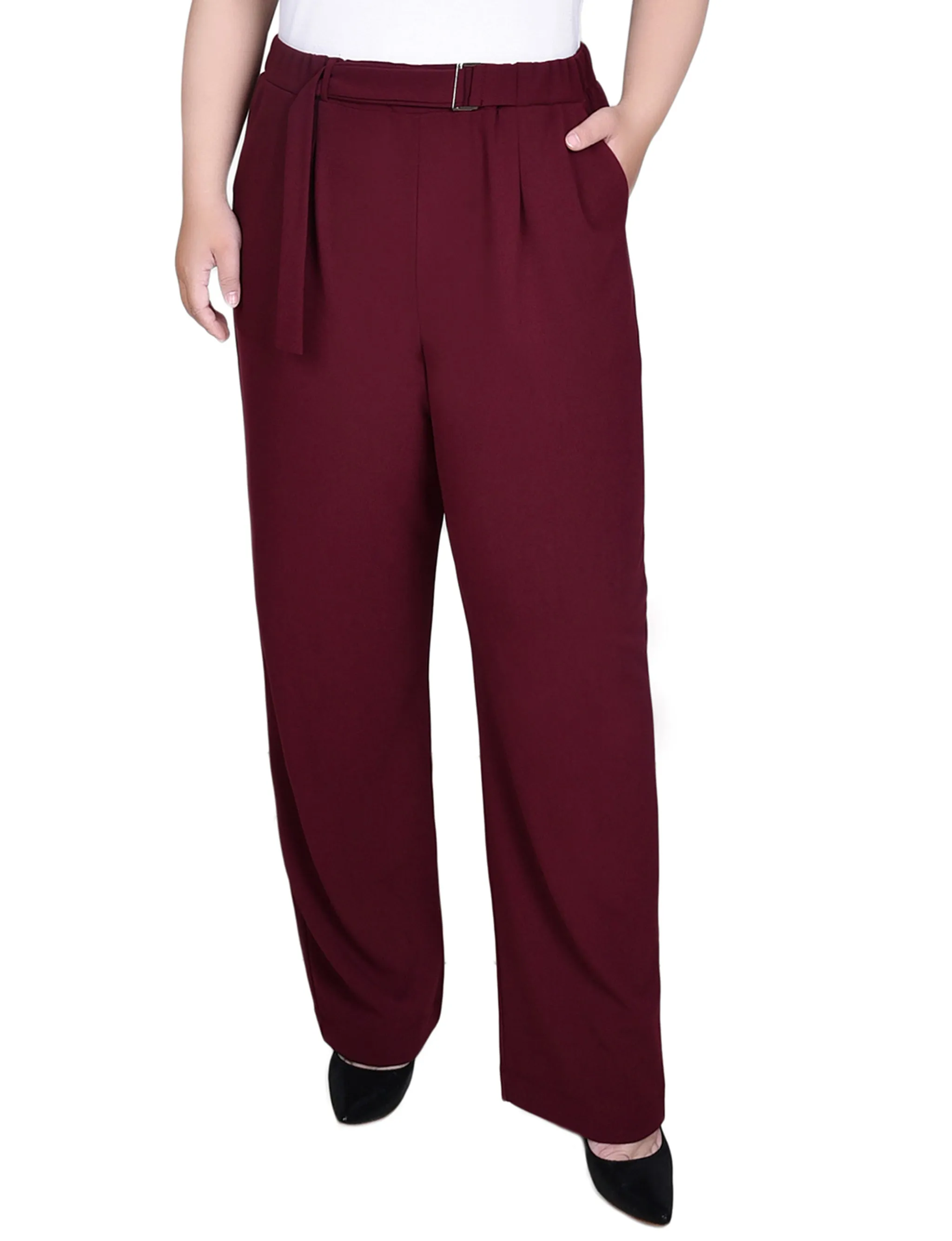 Plus Size Belted Scuba Crepe Pants