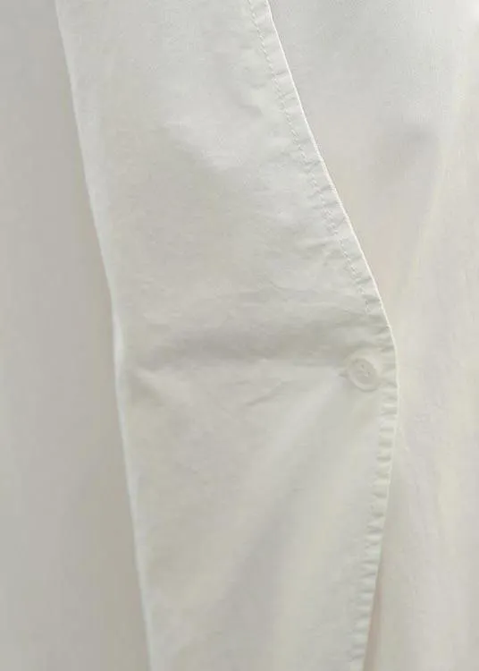 Plus Size White Elastic Waist Cargo Cotton Pants Summer