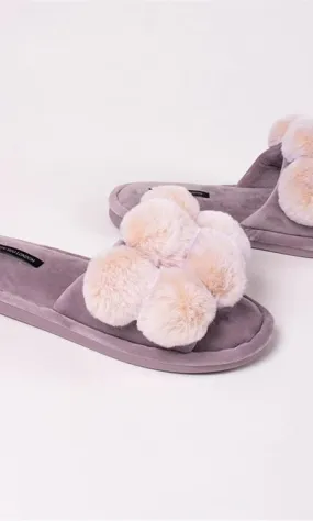 Pretty You London Dolly Pom Pom Slippers in Orchid