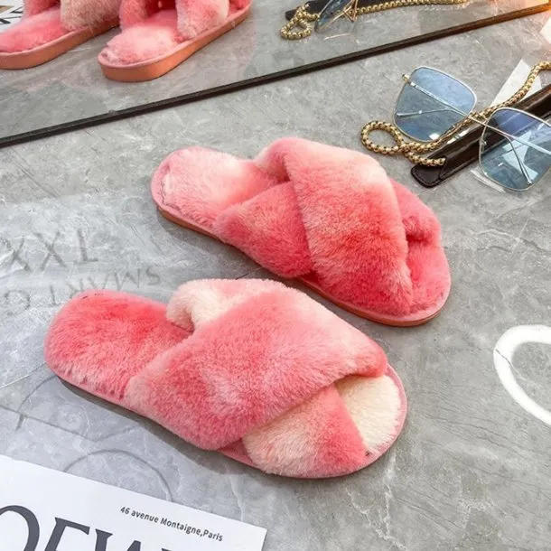 Rainbow Criss Cross Plush Slippers