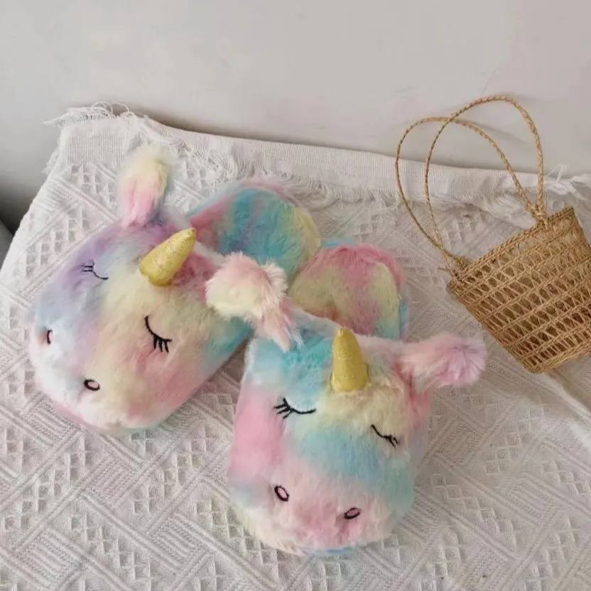 Rainbow Unicorn Plush Slippers