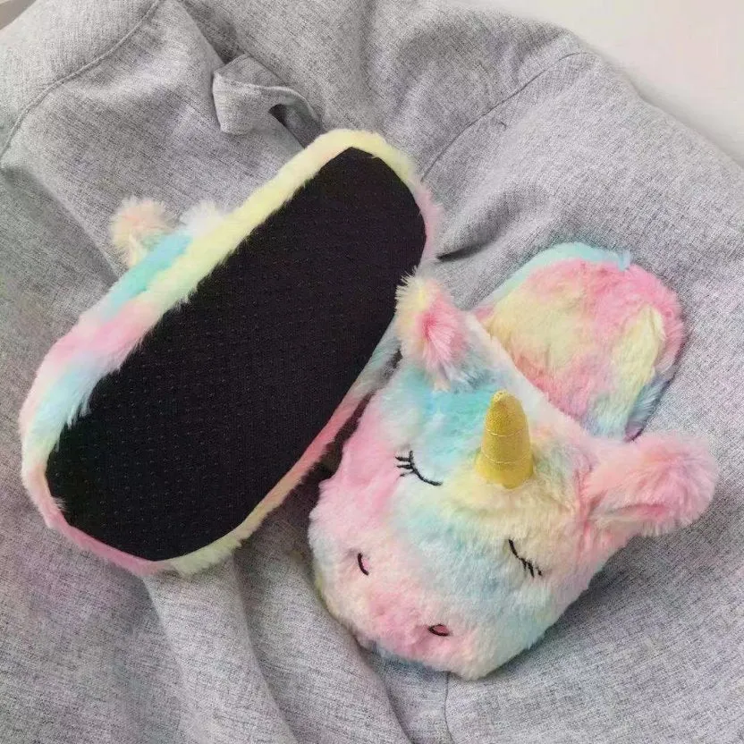 Rainbow Unicorn Plush Slippers