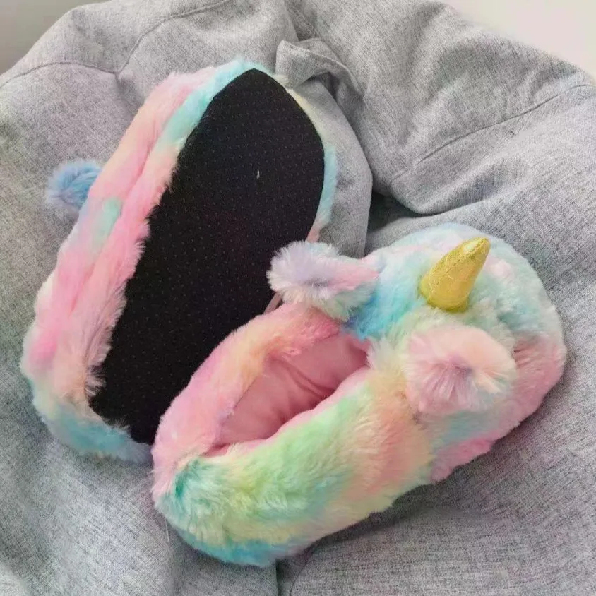 Rainbow Unicorn Plush Slippers