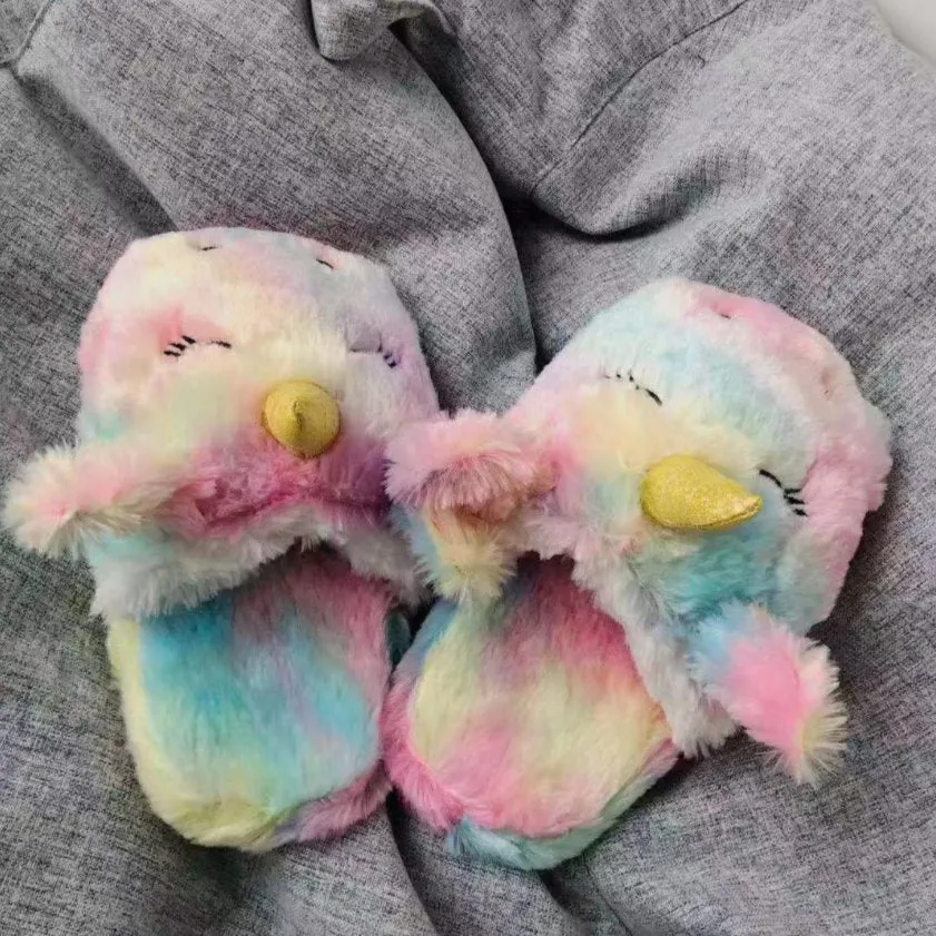 Rainbow Unicorn Plush Slippers