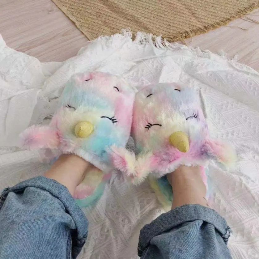 Rainbow Unicorn Plush Slippers