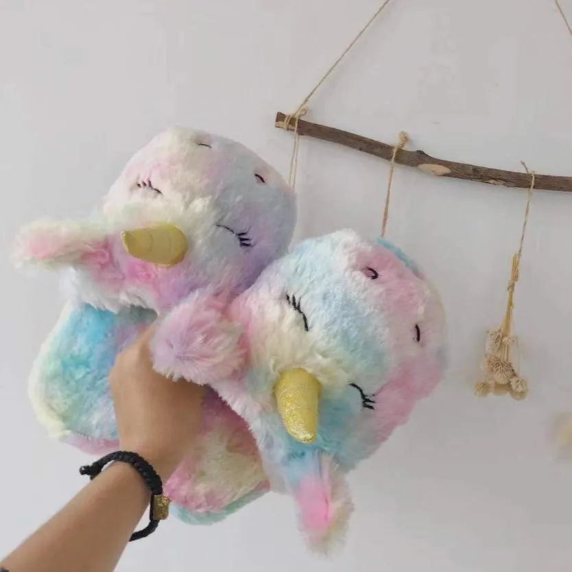 Rainbow Unicorn Plush Slippers