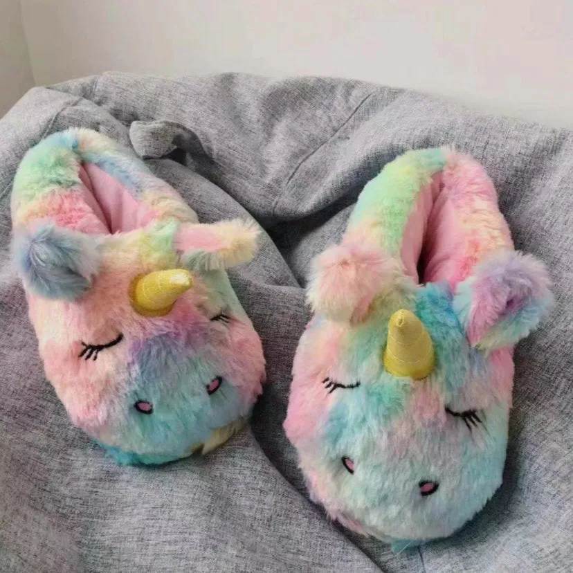 Rainbow Unicorn Plush Slippers