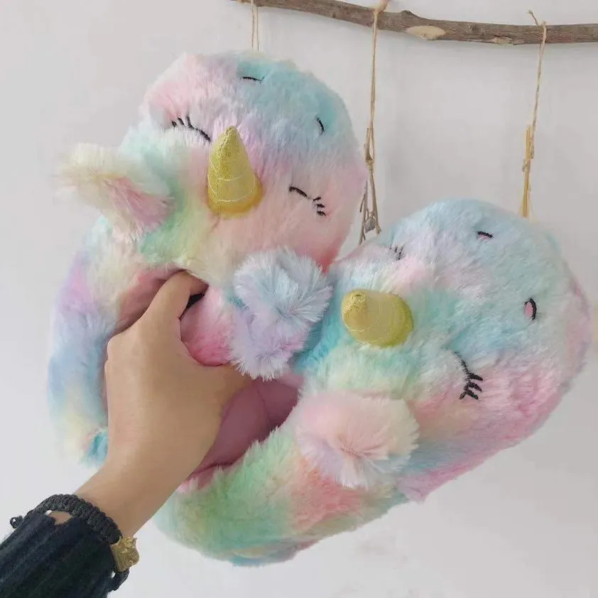 Rainbow Unicorn Plush Slippers