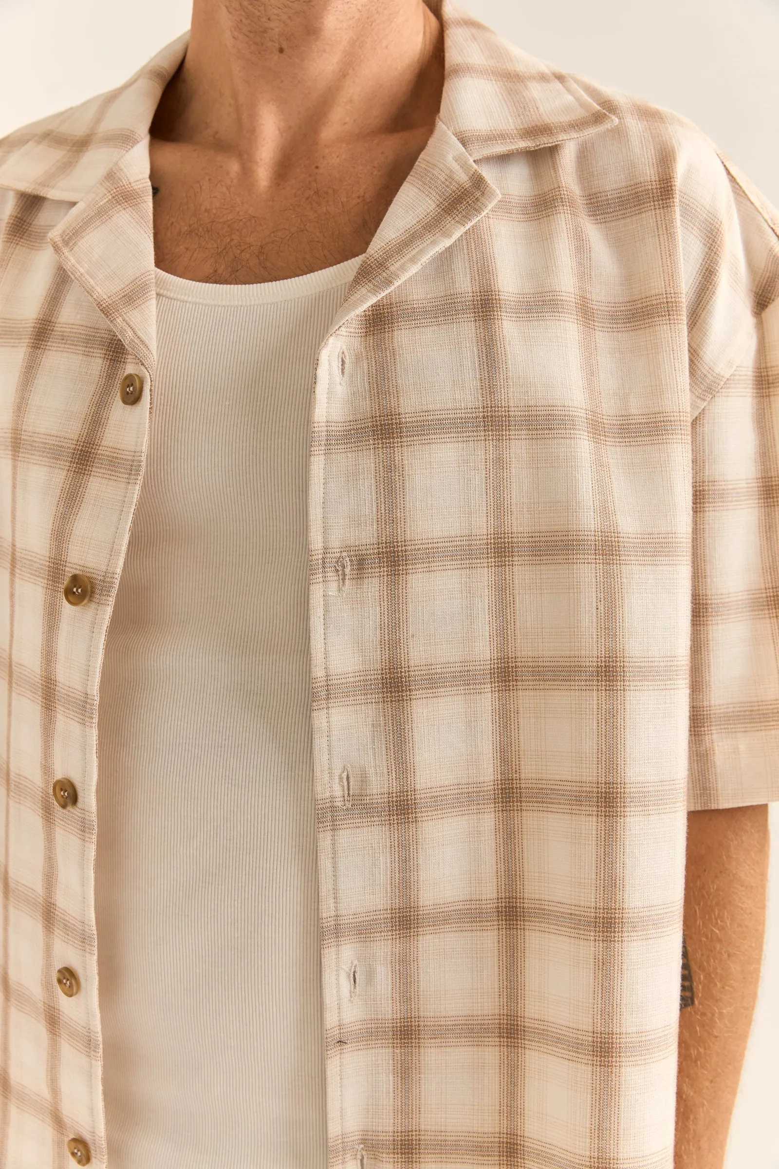 Relaxed Check Ss Shirt Natural