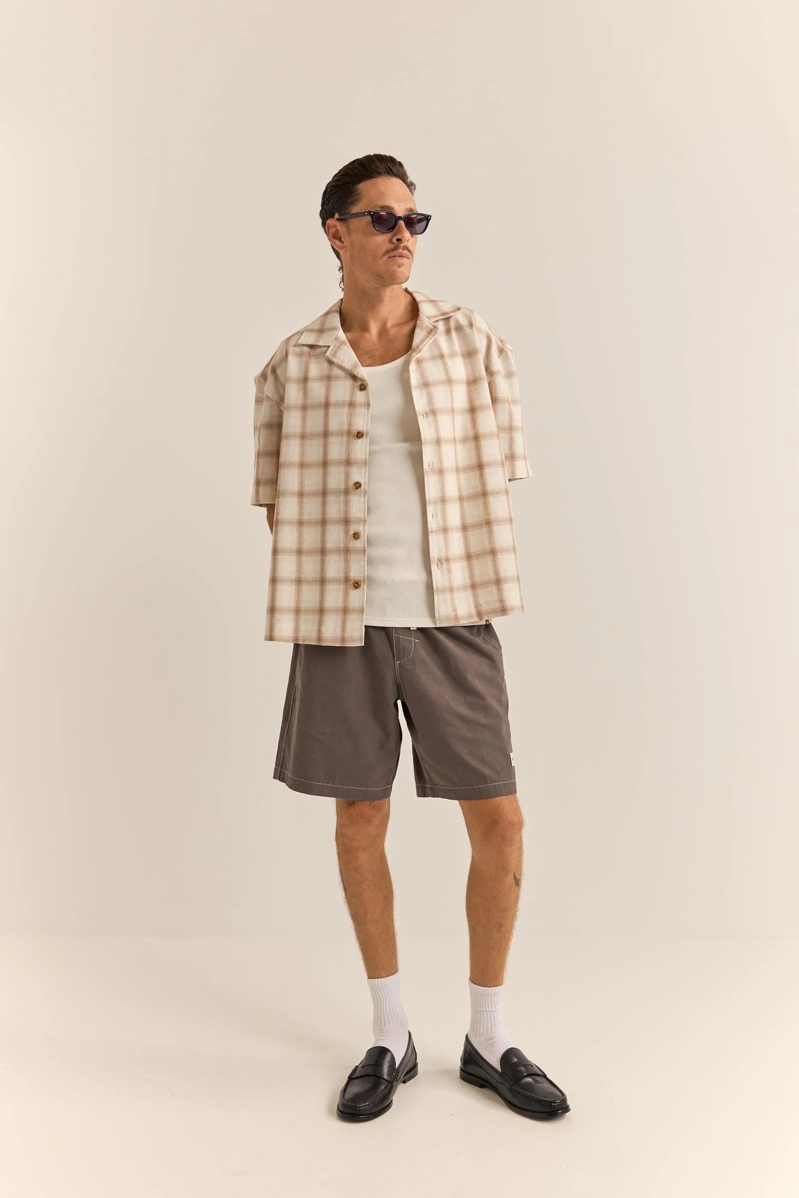 Relaxed Check Ss Shirt Natural