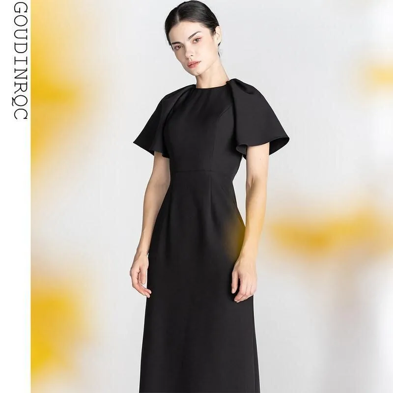 Simple elegant minimalist LBD black backleess flip dress - Suila