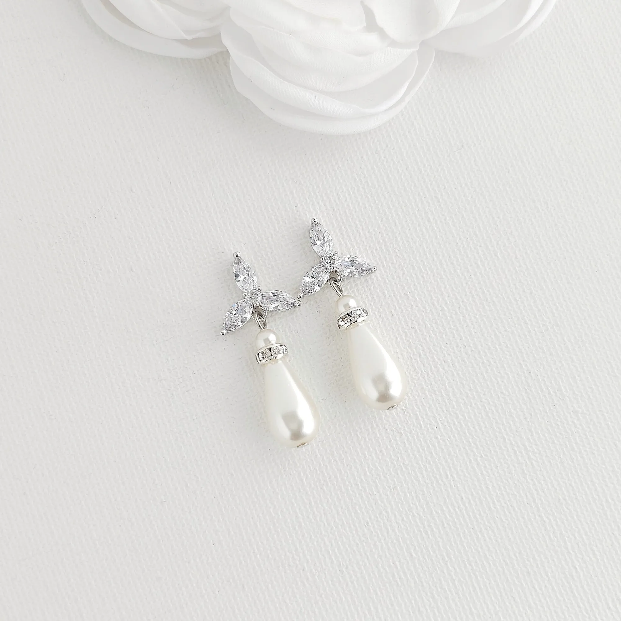 Simple Pearl Earrings for Weddings- Flora