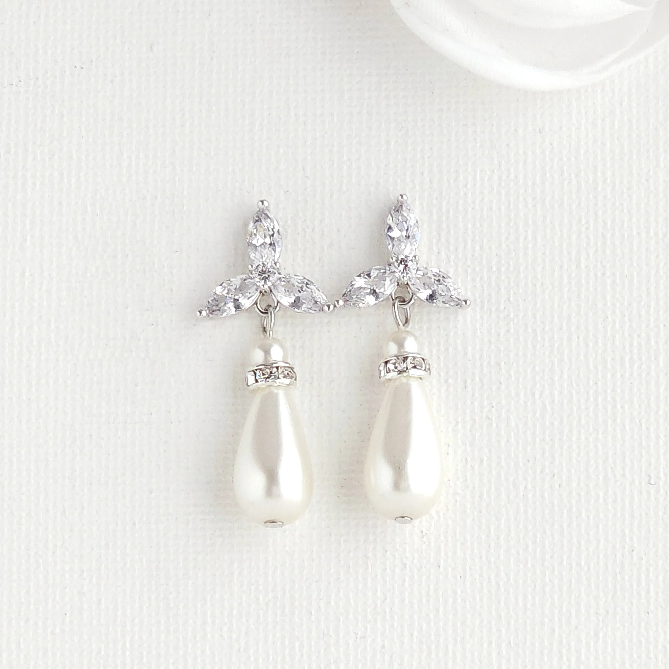 Simple Pearl Earrings for Weddings- Flora