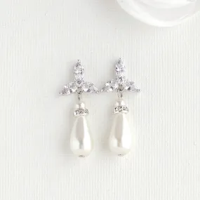 Simple Pearl Earrings for Weddings- Flora