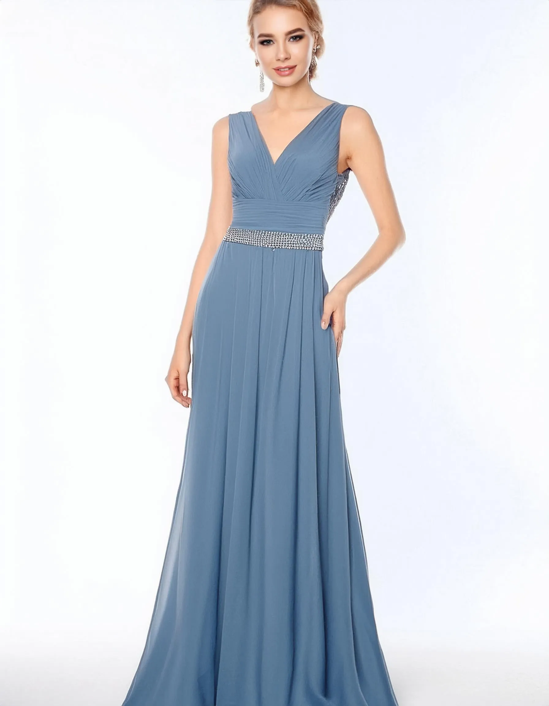 Slate Elegance Evening Gown