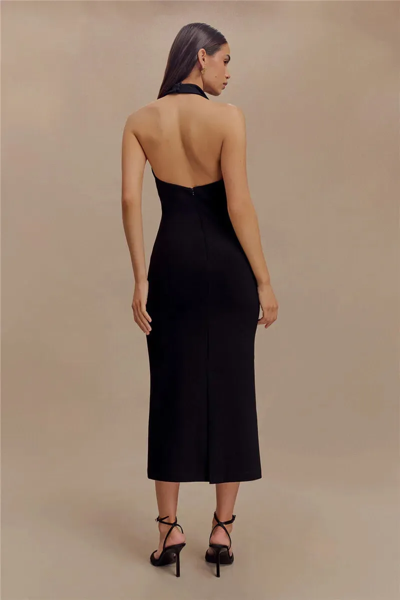 Sophisticated Backless Halter Dress for Formal Occasions