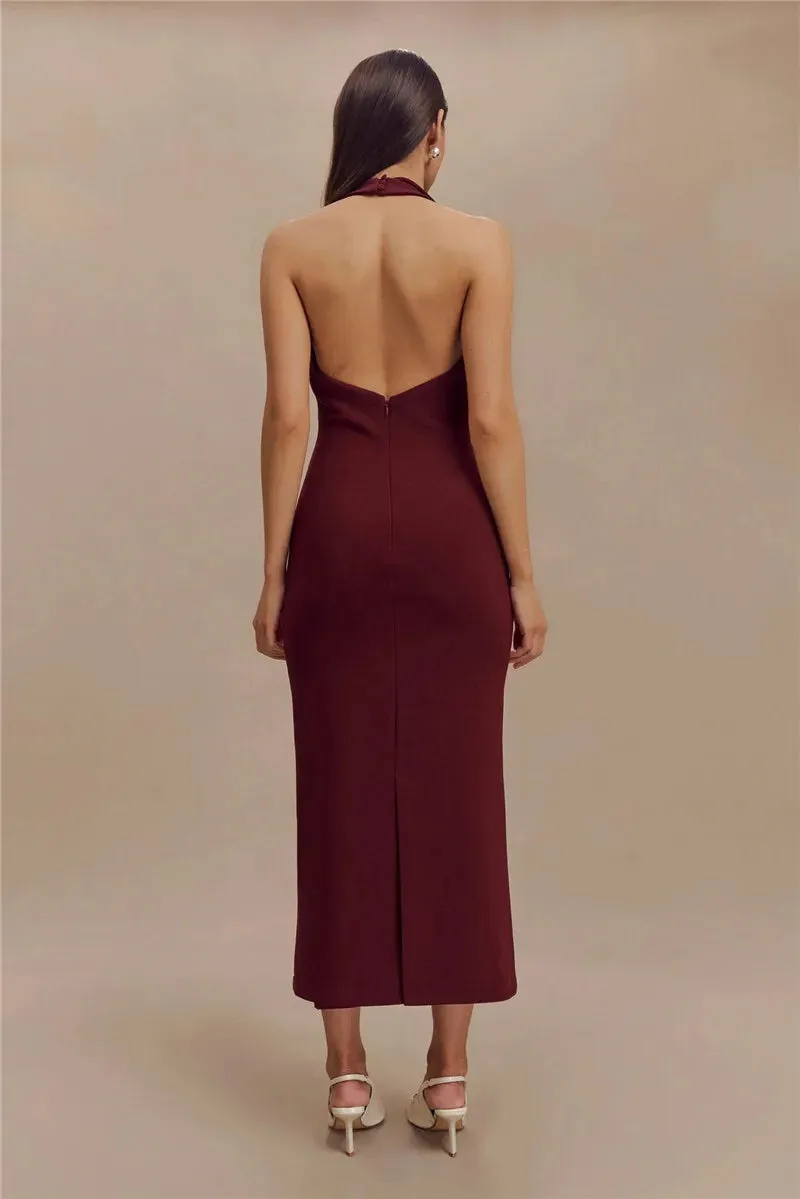 Sophisticated Backless Halter Dress for Formal Occasions