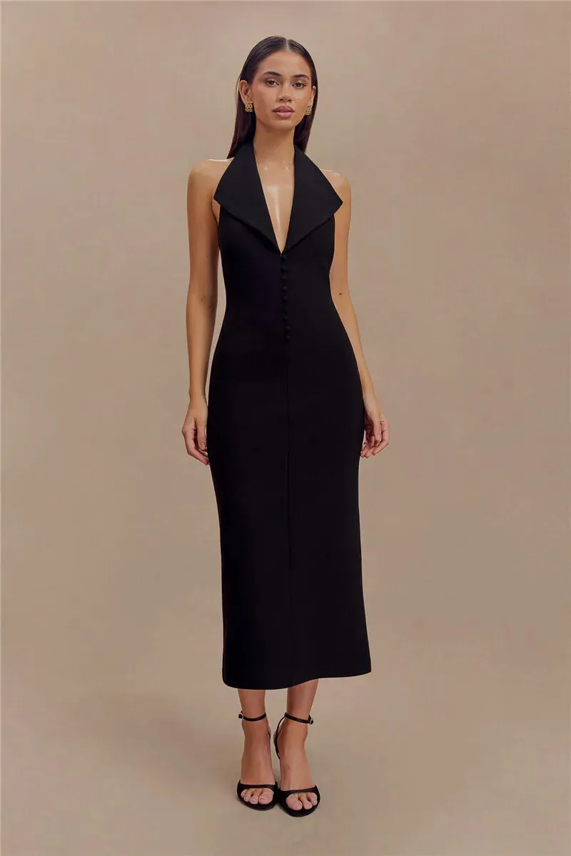 Sophisticated Backless Halter Dress for Formal Occasions