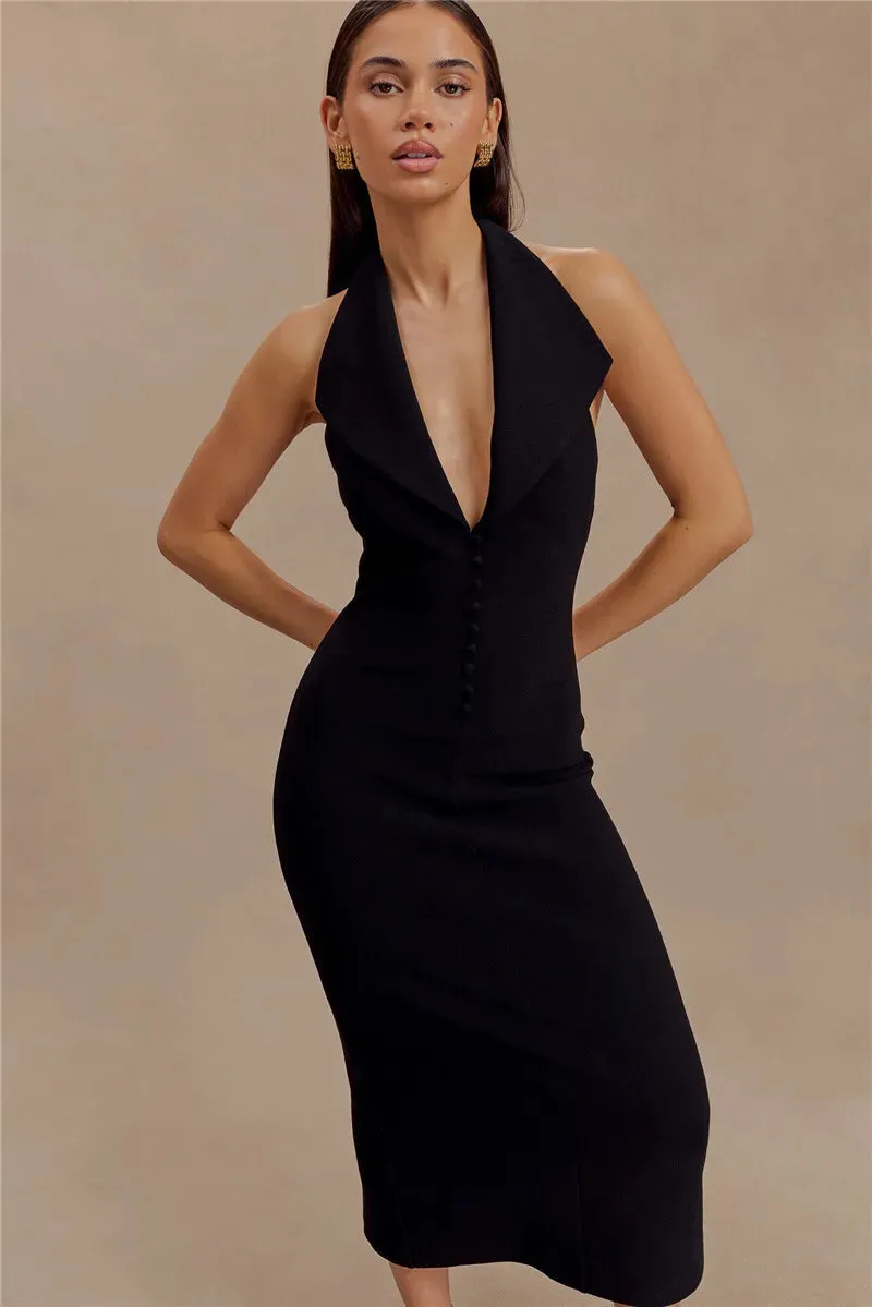 Sophisticated Backless Halter Dress for Formal Occasions