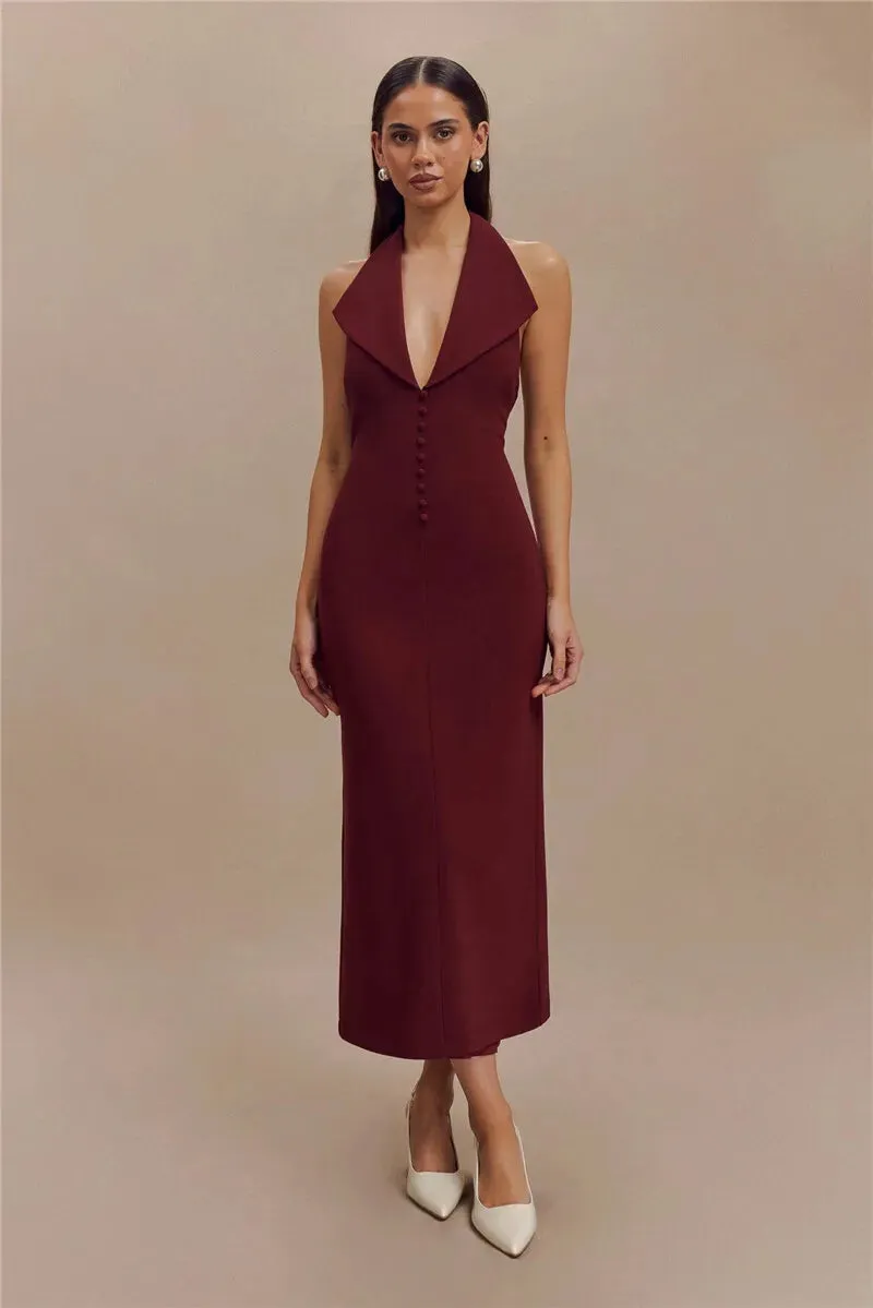 Sophisticated Backless Halter Dress for Formal Occasions