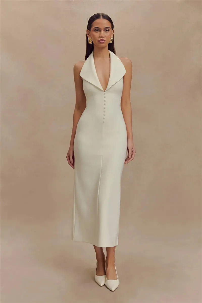 Sophisticated Backless Halter Dress for Formal Occasions