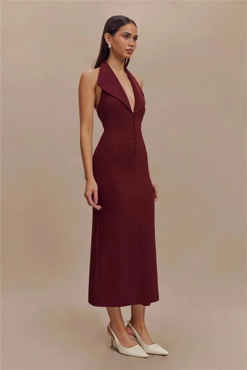 Sophisticated Backless Halter Dress for Formal Occasions