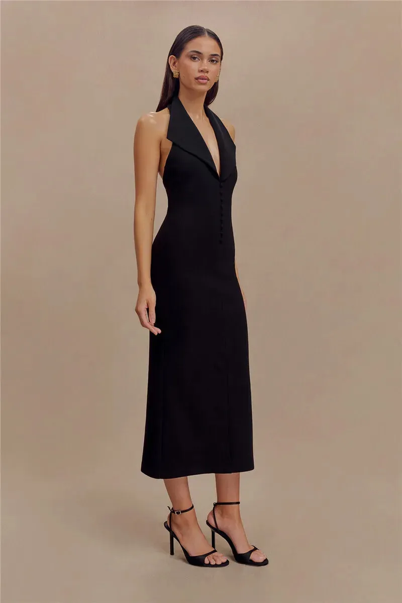 Sophisticated Backless Halter Dress for Formal Occasions