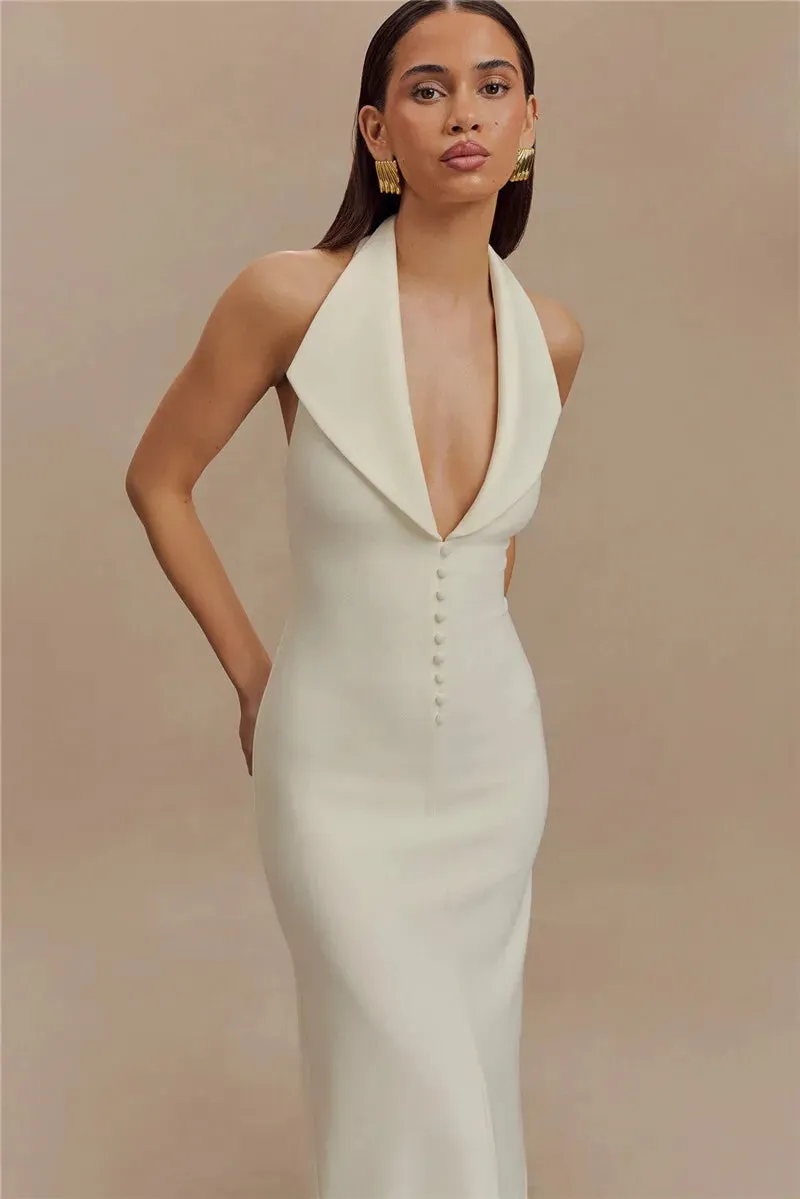 Sophisticated Backless Halter Dress for Formal Occasions