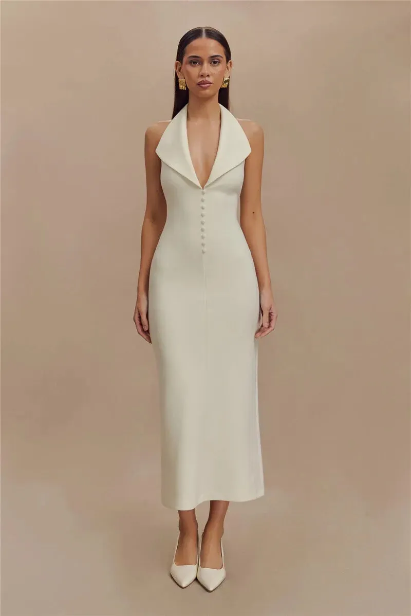 Sophisticated Backless Halter Dress for Formal Occasions