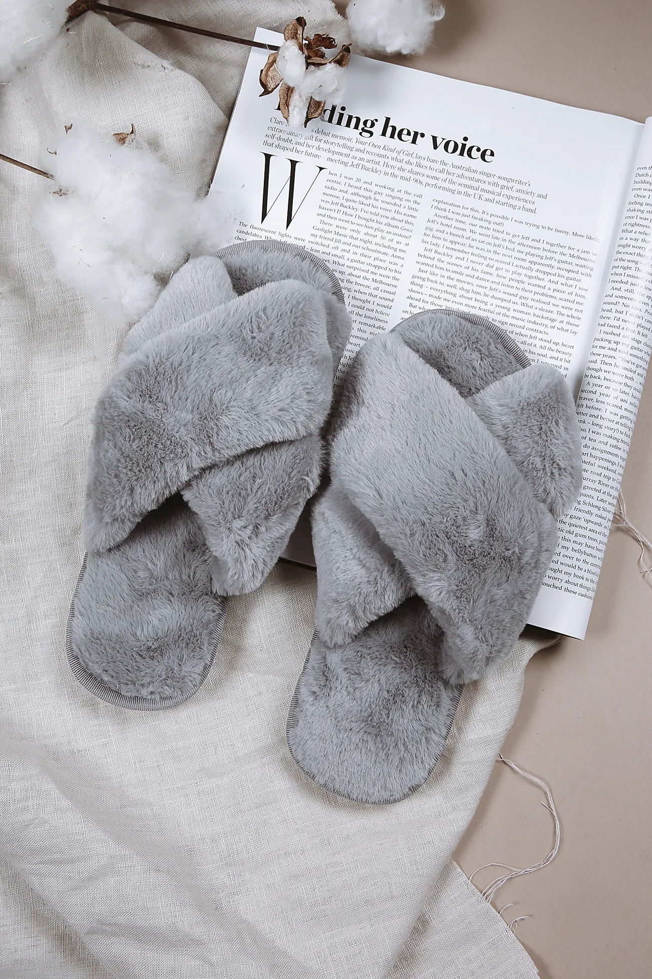 Tranquil Fluffy Slippers Grey