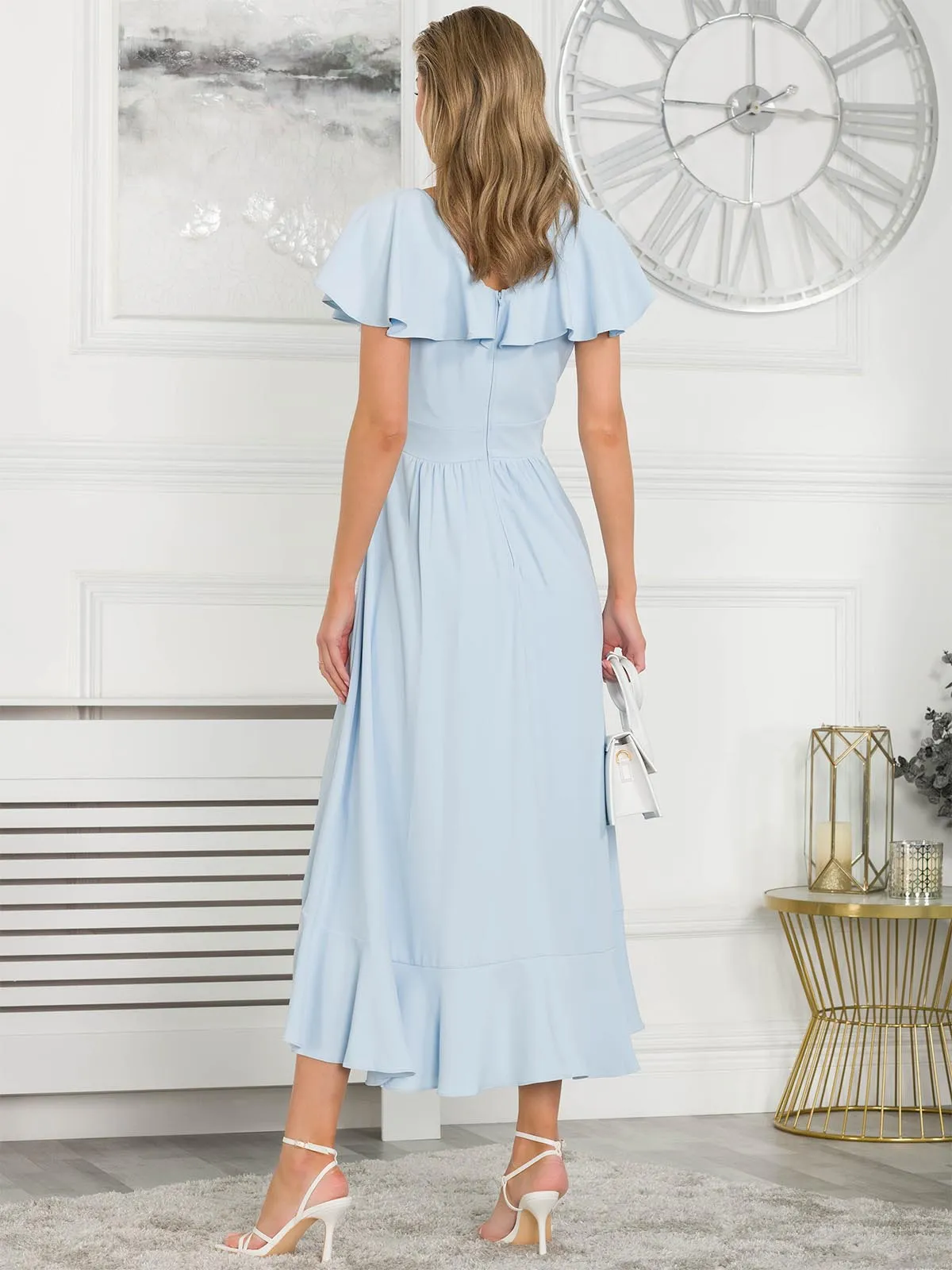 Vella Frill Wrap Maxi Dress, Baby Blue