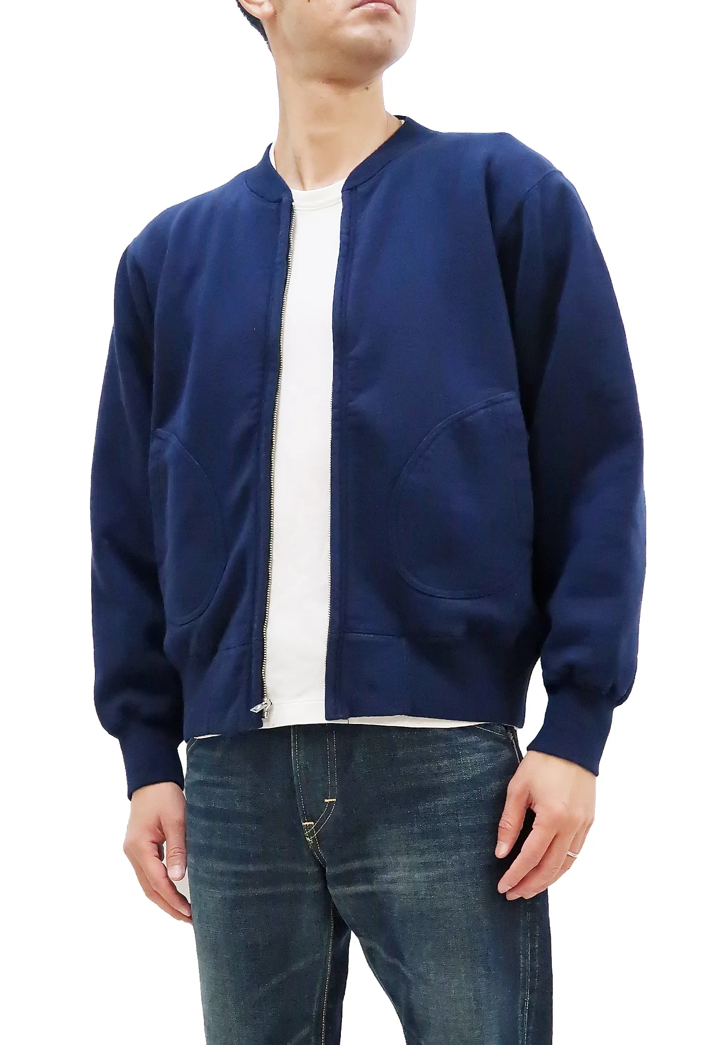 Whitesville Full-zip Sweatshirt No Hood with thermal lining Men's Waffle Lined Plain Zippered Sweatshirt Jacket WV69035 128 Navy-Blue