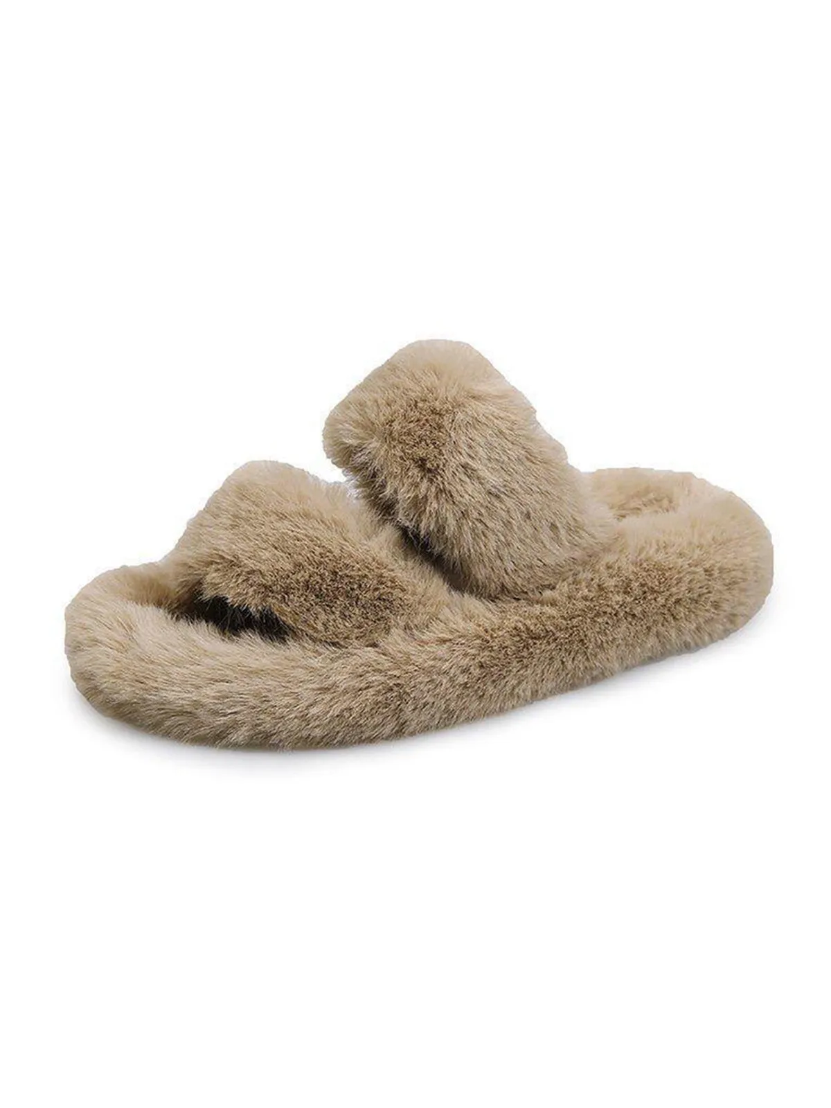 Winter Double Strap Fluffy Slippers