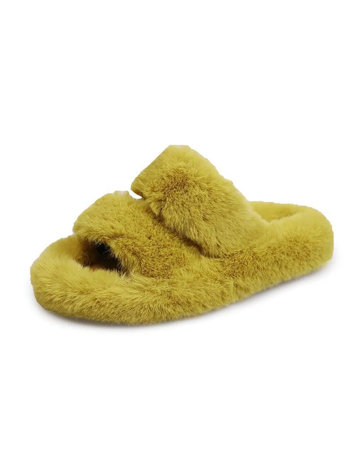 Winter Double Strap Fluffy Slippers