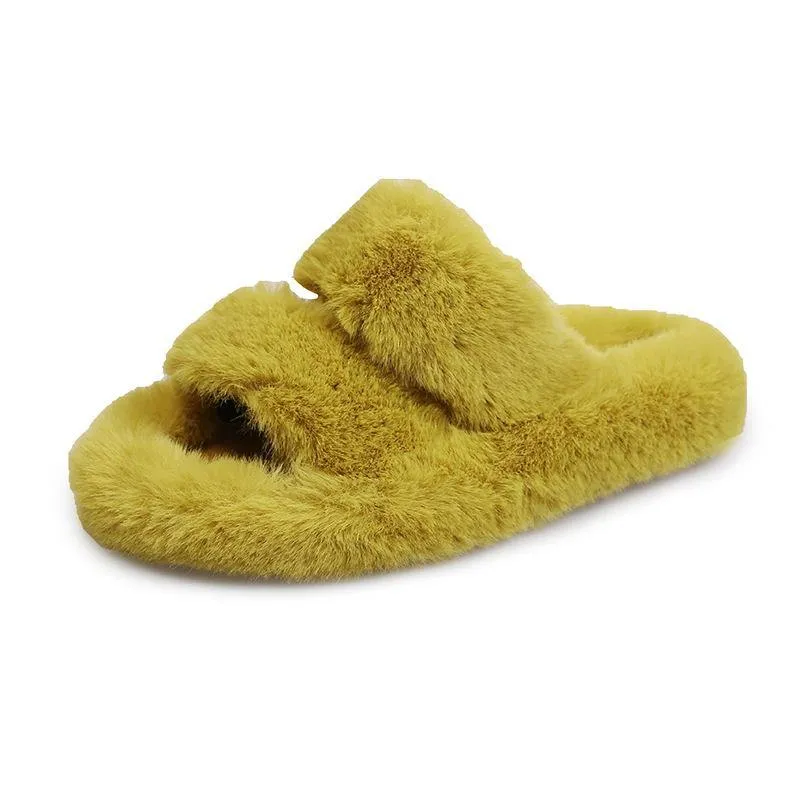 Winter Double Strap Fluffy Slippers