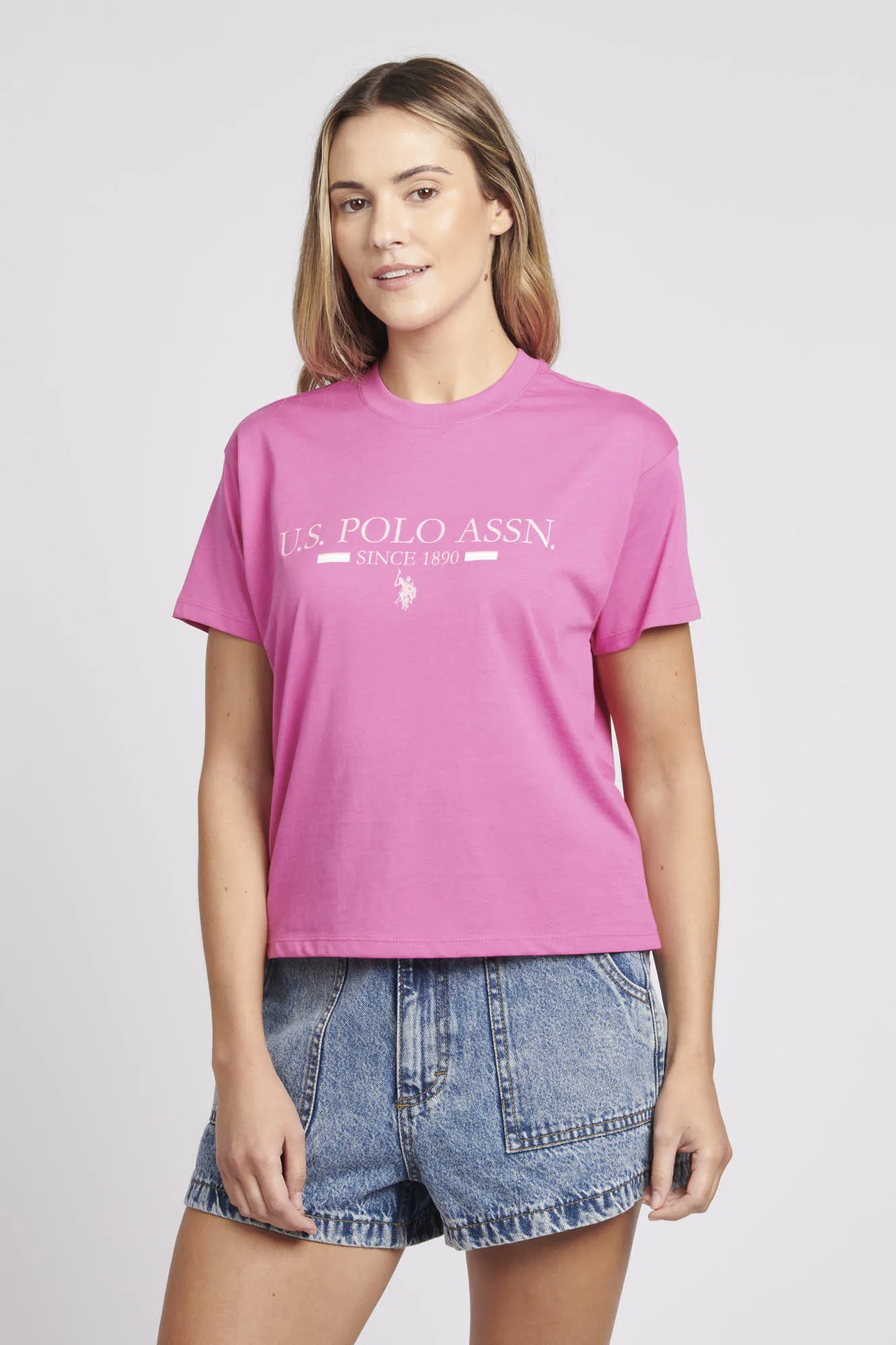 Womens Cropped USPA Logo T-Shirt in Cone Flower