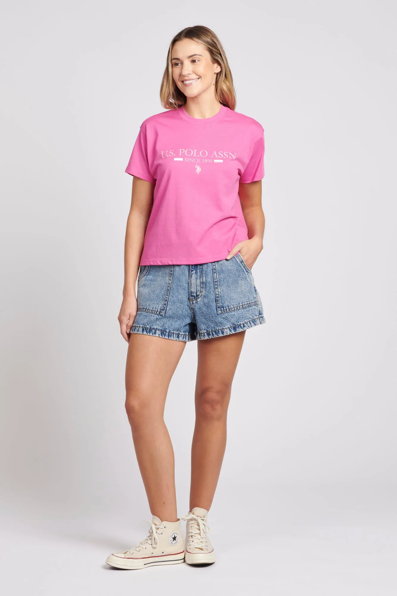 Womens Cropped USPA Logo T-Shirt in Cone Flower