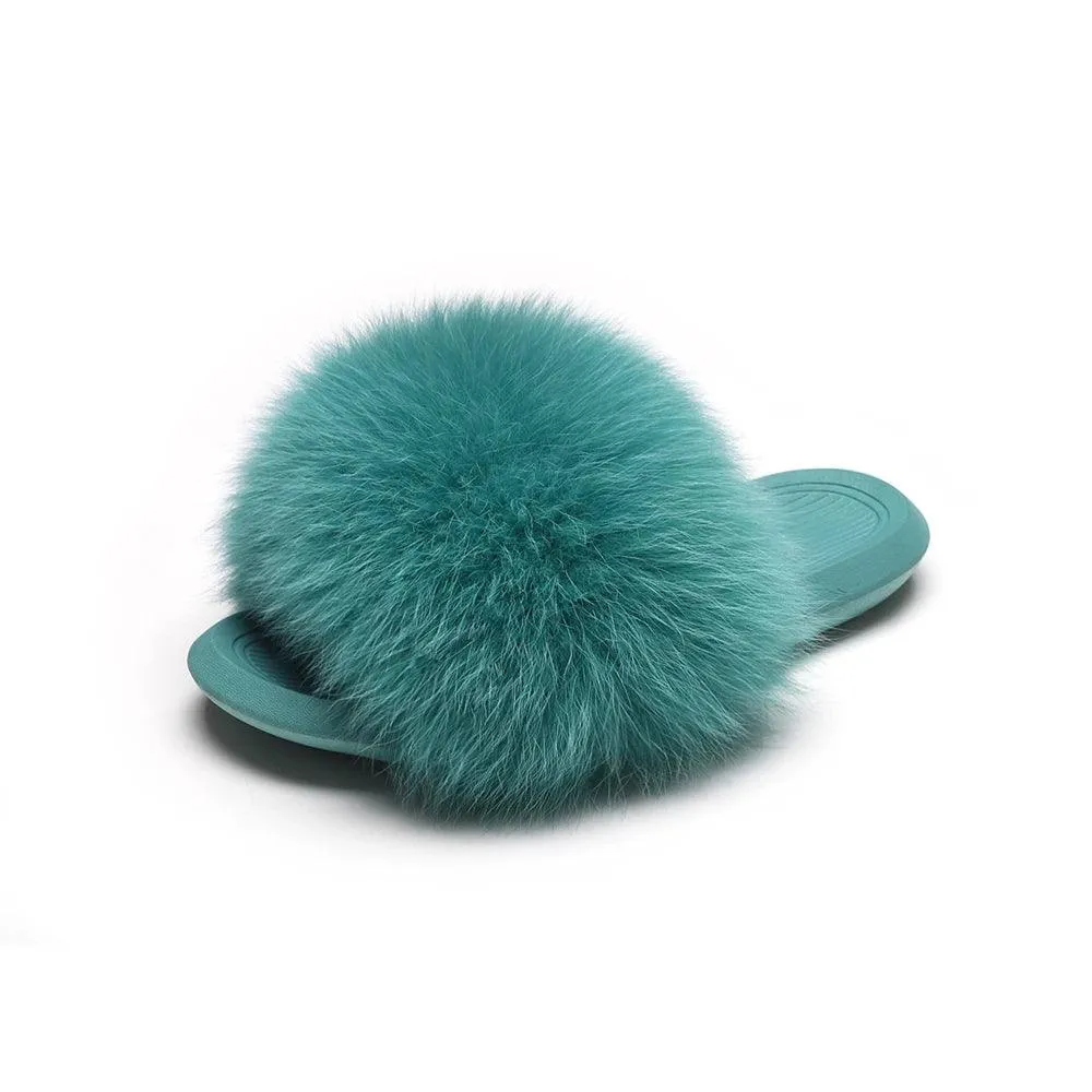 Women's Fluffy Fox Fur Slippers - Plush Sandals for Comfort and Style