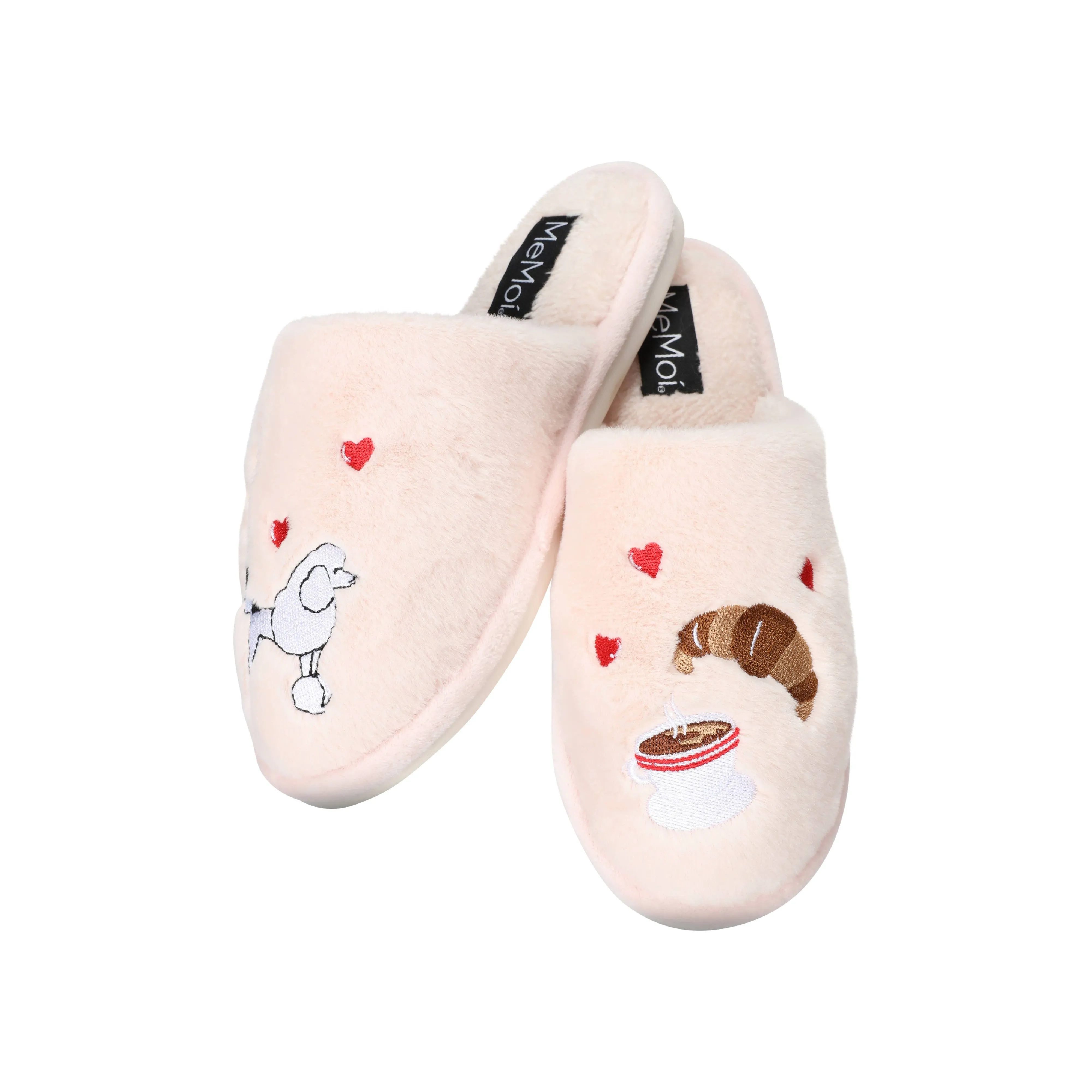 Women's I Love Paris Plush Slippers in Pale Blush | Indoor Slip-on Lady Slippers [Sizes S-L]